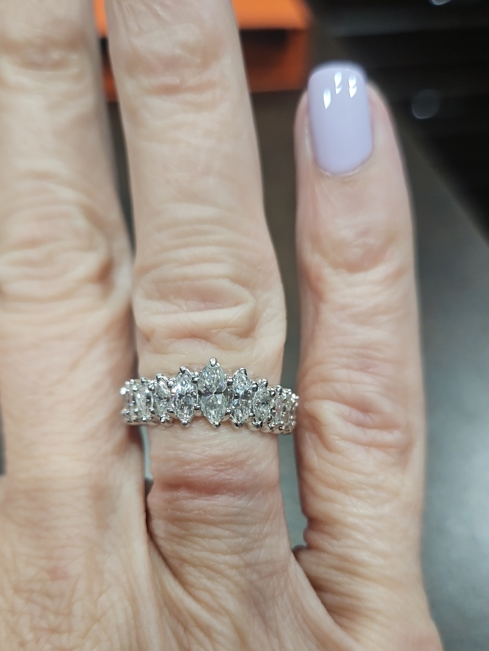 14k  White Gold Marquise Genuine Diamond Wedding Band
